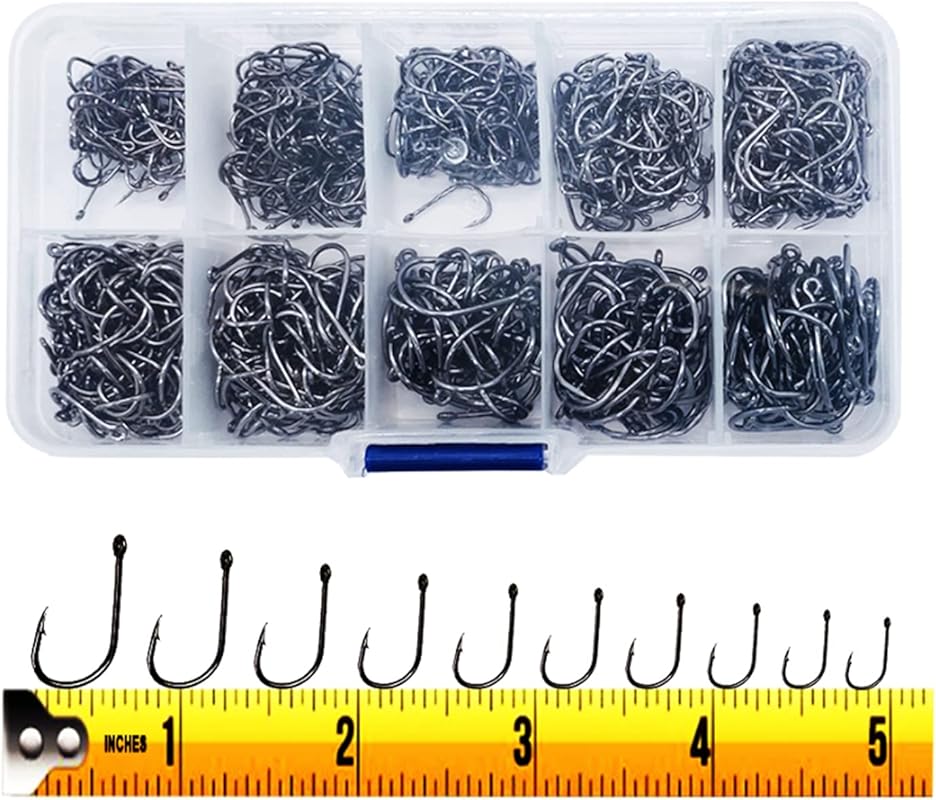 300PCS High-Carbon Steel Barbed Hooks in Portable Box – 10 Sizes for A