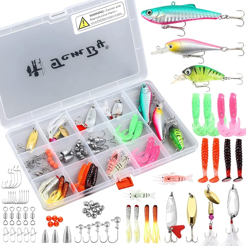 TCMBY Freshwater Fishing Lure Set with Crankbait, Spoon & Tackle Box f