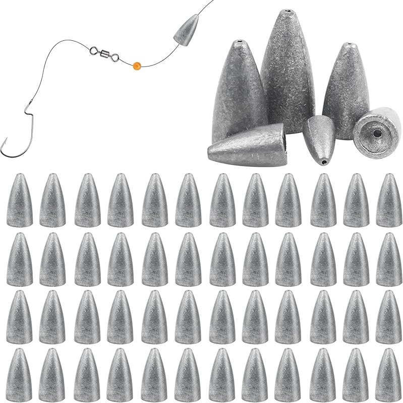 Bullet Slip Sinkers – 50pcs Worm Weights for Texas Rigs Saltwater Fres