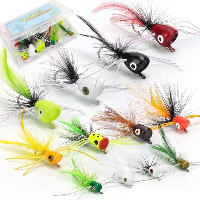 High-Quality Fly Fishing Popper Lures Kit for Bass, Trout, Salmon & Pa