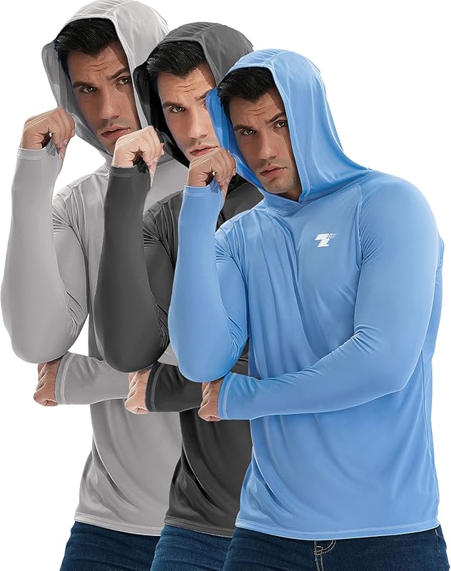 TELALEO 3-Pack Men's UPF 50+ Sun Hoodie, Lightweight UV Protection for