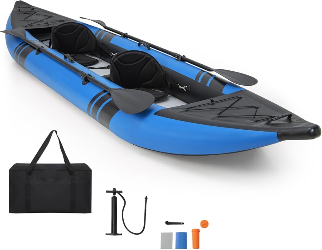 GYMAX 12.5Ft 2-Person Inflatable Tandem Kayak with Aluminum Paddles, S
