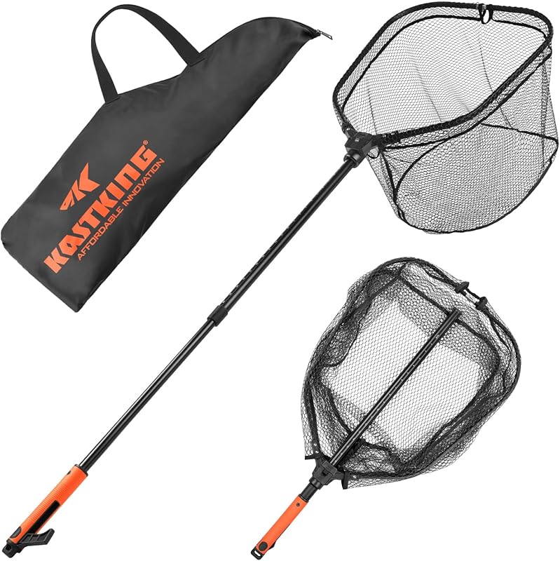 KastKing Brutus Folding Landing Net with Built-in Boat Hook, Orange TP