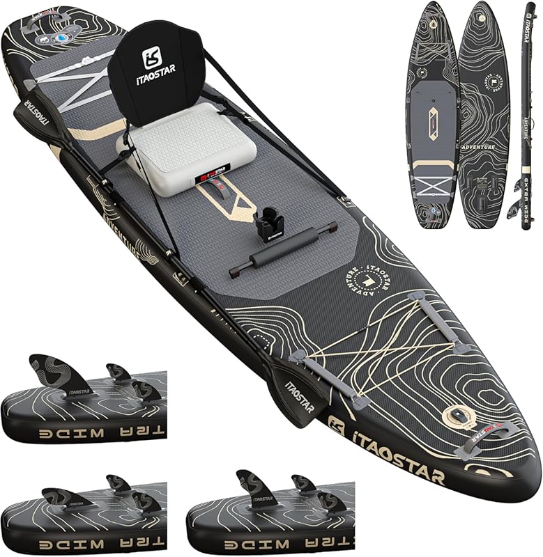 iTAOSTAR 12' Extra Wide Inflatable SUP Board with Seat, 5 Fins & Stabl