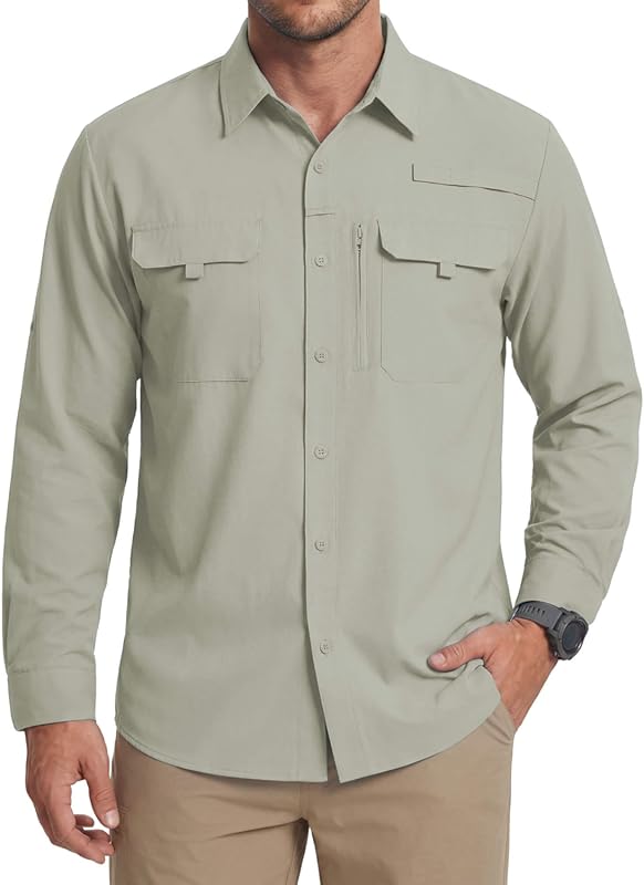 WULFUL Men's UPF 50+ Sun Protection Fishing Shirt, Lightweight Quick-D