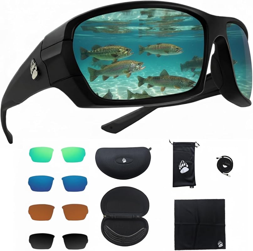 Polarized Fishing Sunglasses Pro Kit with 4 Interchangeable Lenses for