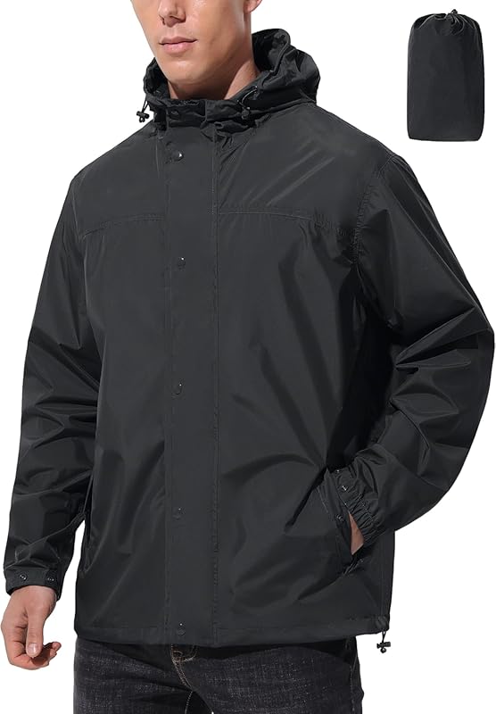 UIQUR Mens Packable Lightweight Waterproof Windbreaker Rain Jacket for