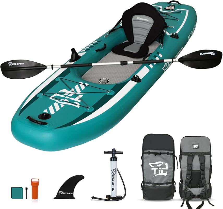 TIGERXBANG 10.2' Inflatable Kayak Set with Hand Pump & Aluminum Oar – 