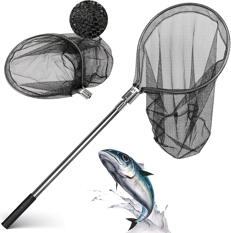 Heavy Duty Extra Large Rubber Fishing Net with Aluminum Telescoping Ha