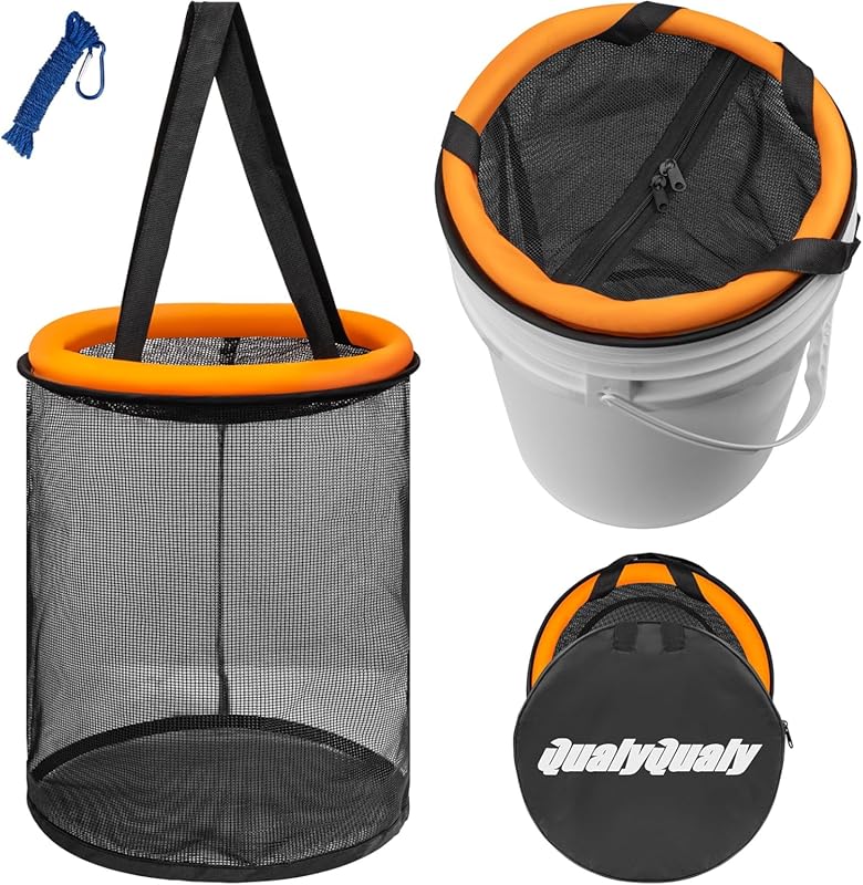 Floating Fish Basket for 5 Gallon Buckets, Rubber-Coated Mesh Net for 