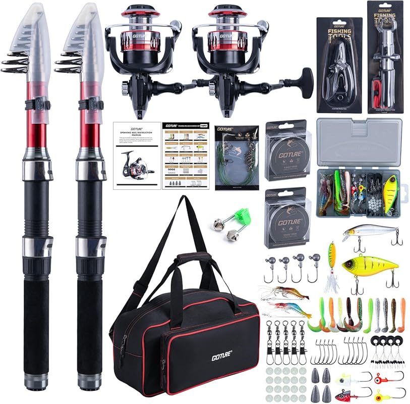 Goture 2PCS Telescopic Fishing Rod Reel Combo Kit 1.8-2.7M with Bag fo