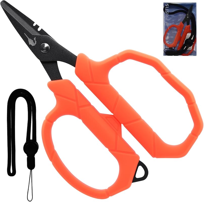 Pristis Fishing Scissors with Lanyard, Micro-Serrated Stainless Steel 