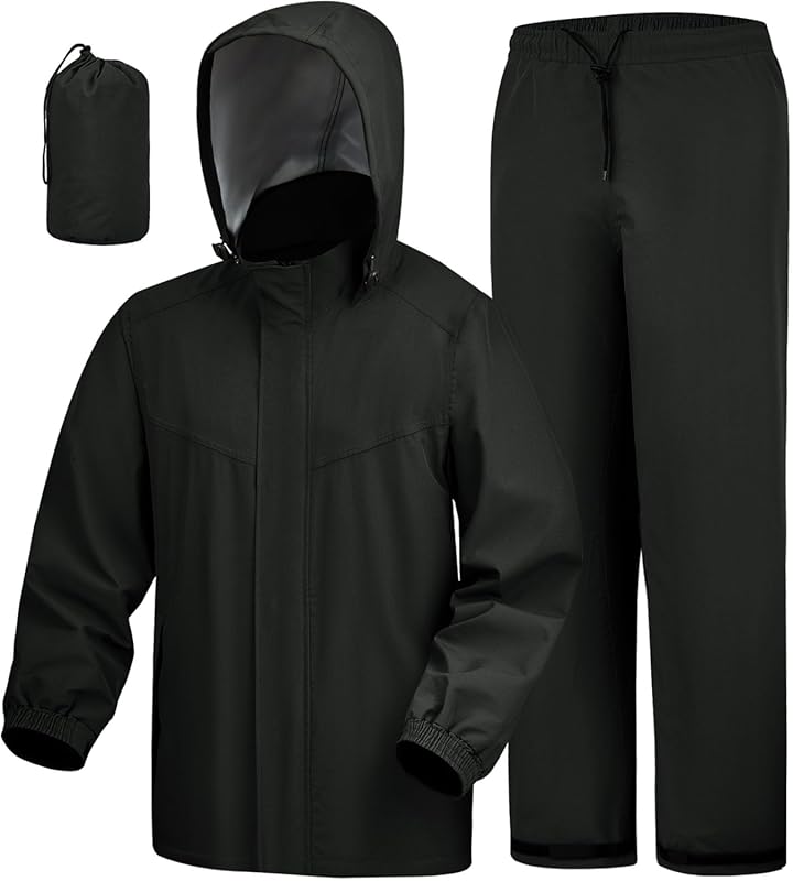 iCreek Unisex Waterproof Breathable Rain Jacket & Pants with Hood for 