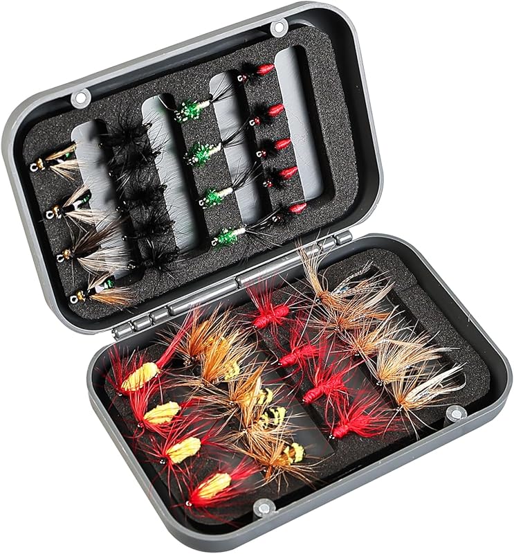 Hand-Tied Fly Fishing Lures Assortment with Magnetic Box for Trout Bass Sunfish Pike