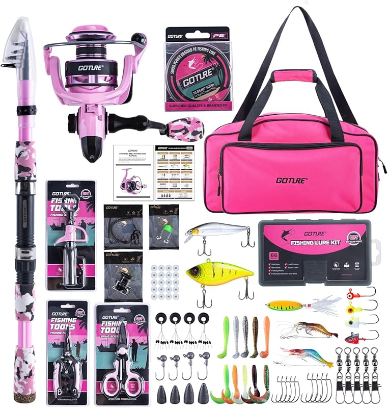 Goture Pink Spinning Reel Combo with Telescopic Rod & Bag – Perfect St