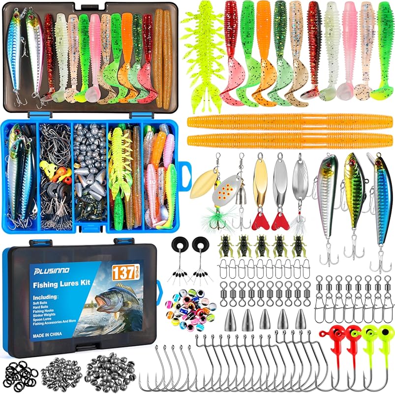 PLUSINNO 137Pcs Fishing Lure Kit with Crankbaits, Spoons & Accessories