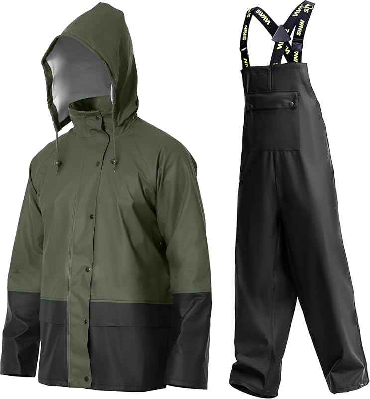 Men’s PRO Workwear 3-Piece Waterproof PU Rain Suit with Hooded Jacket 