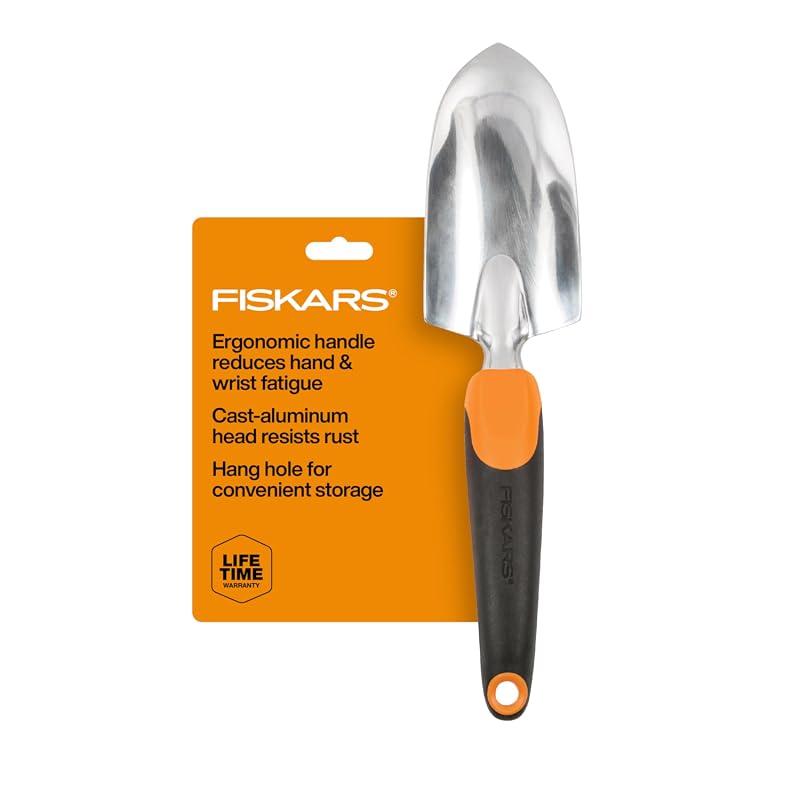 Fiskars Trowel Heavy Duty Gardening Hand Tool with Hang Hole, Rust Res