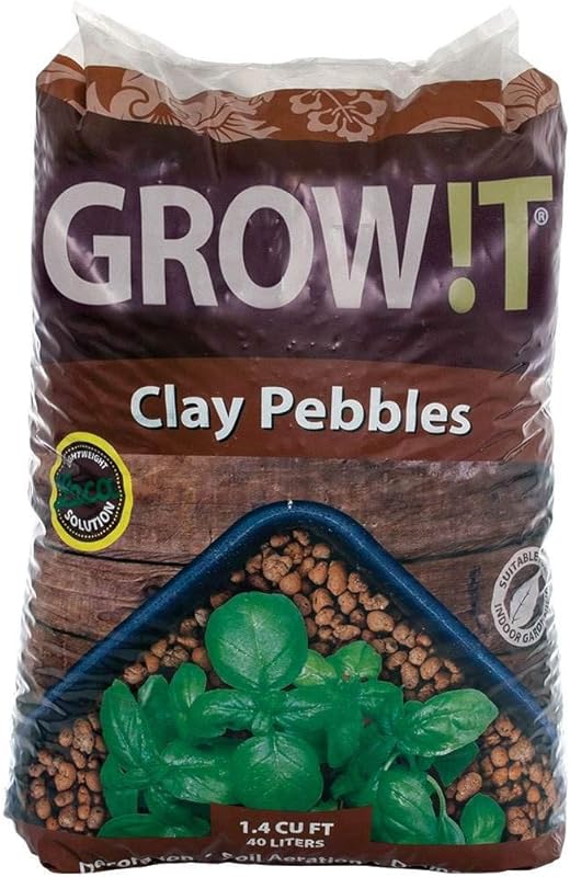 GROW!T GMC40l Clay Pebbles, 40 Liter Bag - 100% Natural for Hydroponic