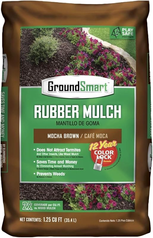 GroundSmart Mocha Brown Rubber Mulch for Landscaping and Gardens, 1.25