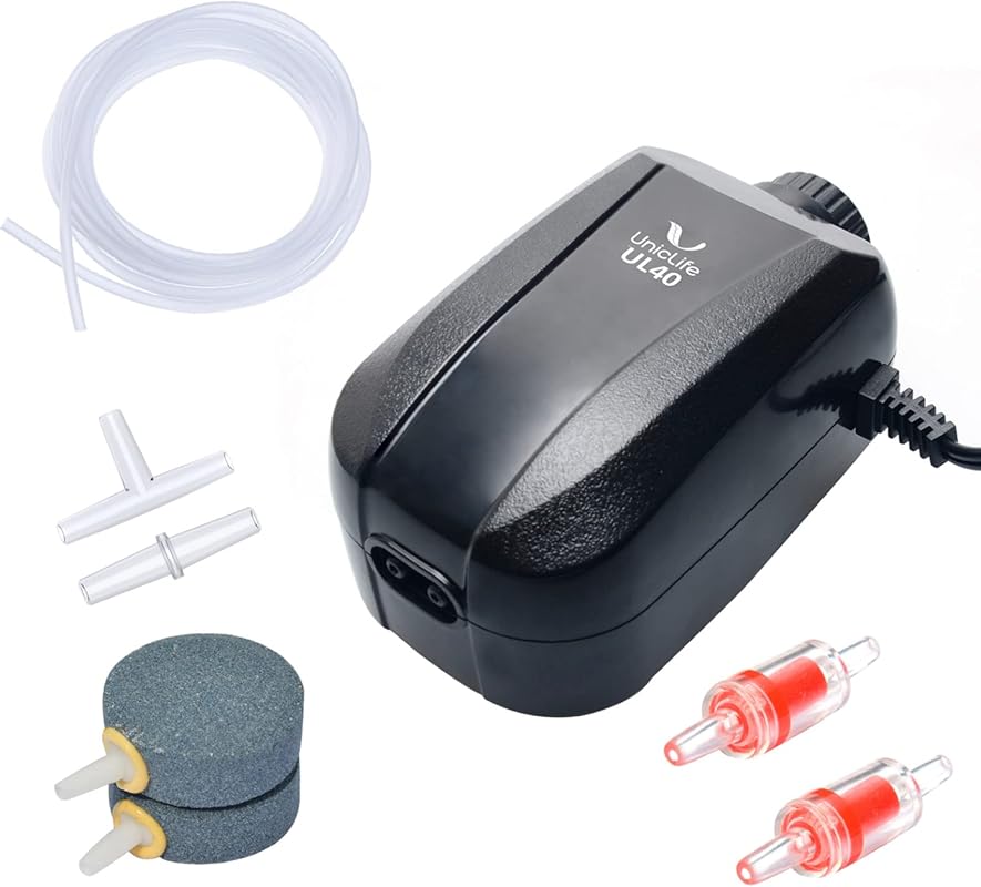 Uniclife Dual Outlet Aquarium Air Pump for 5-200 Gallon Fish Tanks, Po