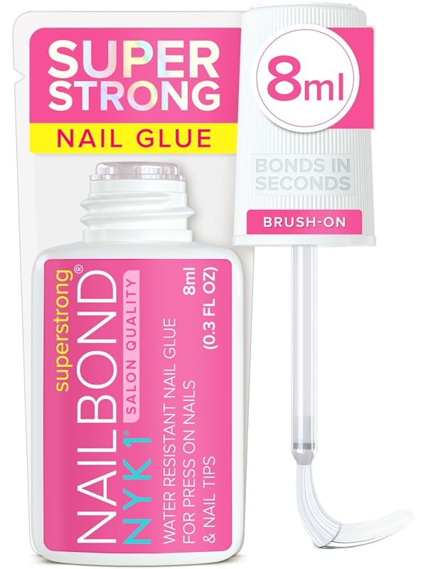 NYK1 NailBond Super Strong Nail Glue – 8 ml Brush‑On Formula for Press‑On Nails, Tips & Acrylics, Long‑Lasting, Maximum Strength, Mess‑Free Application