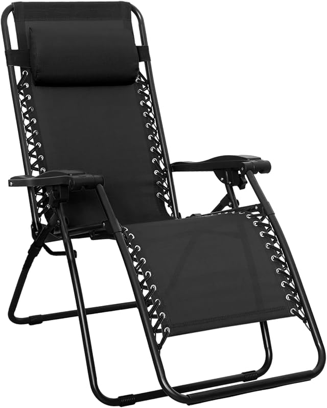 Amazon Basics Black Zero Gravity Lounge Chair with Pillow, Foldable fo