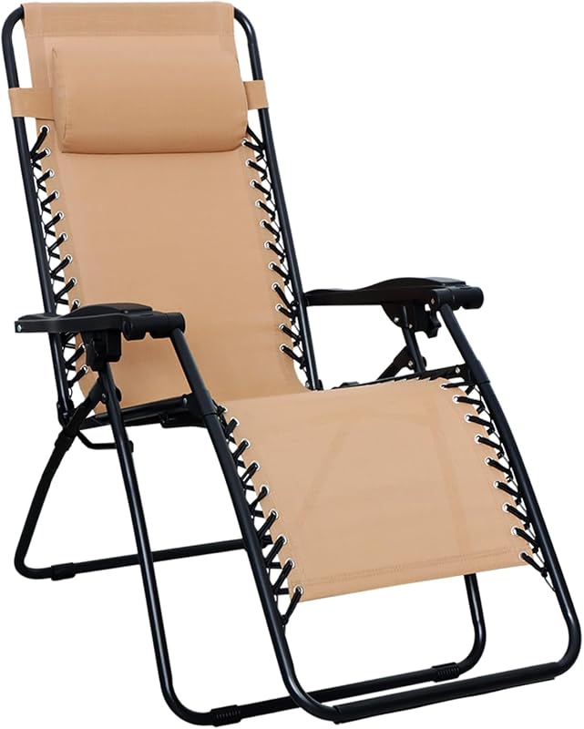 Amazon Basics Beige Zero Gravity Lounge Chair with Pillow, Foldable fo