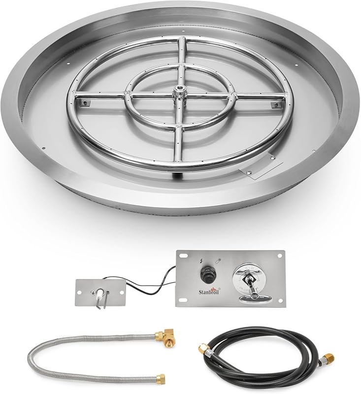 Stanbroil 19 Inch Drop-in Round Fire Pit Kit with Spark Ignition, 304 Stainless Steel
