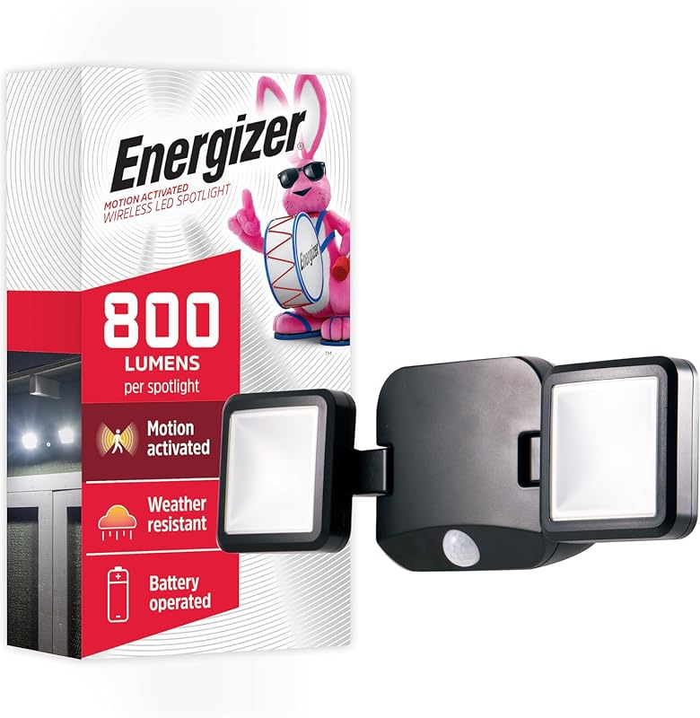 Energizer 800‑Lumen Wireless LED Flood Light, Dual‑Head Motion Sensor,