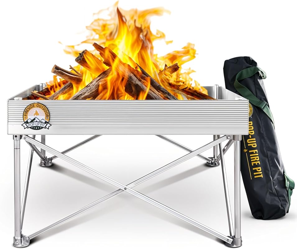 Fireside Outdoor 24-Inch Collapsible Portable Fire Pit for Camping, Ba