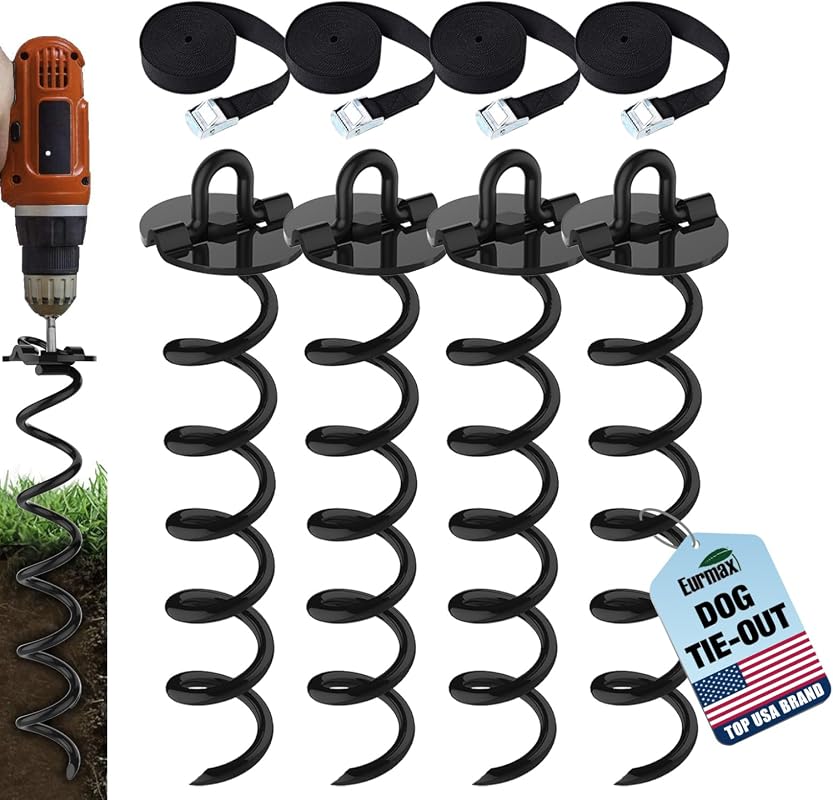 Eurmax USA 4-Pc Pack Heavy Duty Spiral Stakes Anchor Kit