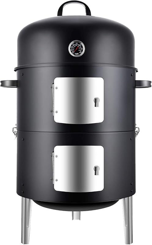Realcook 17 Inch Vertical Steel Charcoal Smoker, Heavy Duty Round BBQ