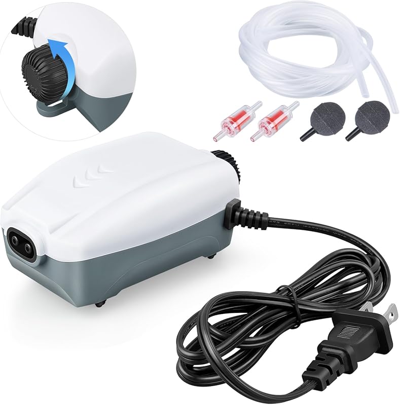 HITOP Whisper Quiet Dual Outlet Aquarium Air Pump for 20-100 Gallon Ta