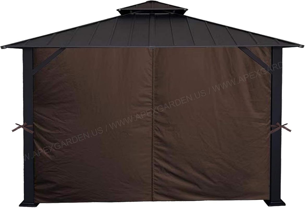 APEX GARDEN Four-Side Privacy Curtain Set for 10x12 Ft Gazebo in Brown