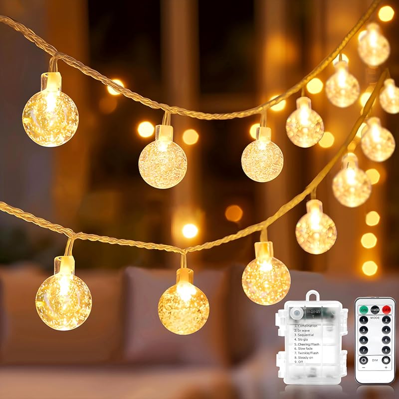 Metaku 33ft 80LED Globe Fairy String Lights, Battery Operated Waterpro