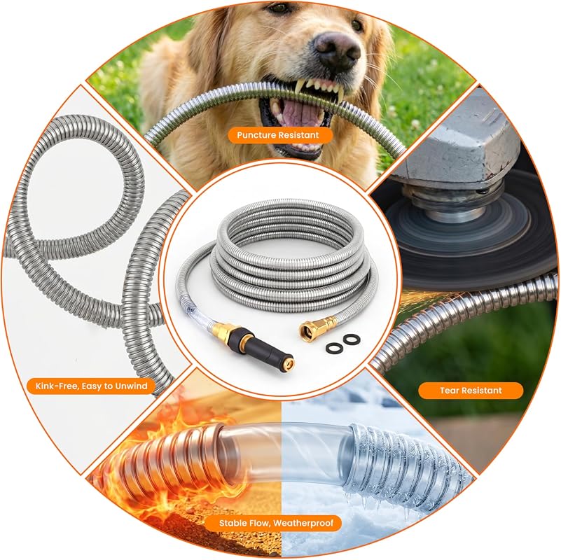 Rosy Earth 100 ft Stainless Steel Garden Hose, Heavy Duty Expandable W