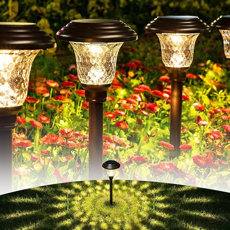 GIGALUMI 8 Pack Solar Pathway Lights Outdoor, Waterproof LED, Warm Whi