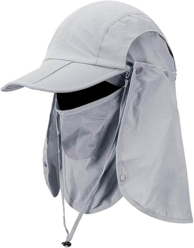 Foldable Sun Cap & Fishing Hat, UPF 50+ Protection with Face Mask & Ne
