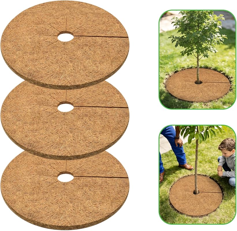 ZeeDix 3 Pack 24 Inch Coconut Fiber Coco Coir Tree Ring Mulch Mats for