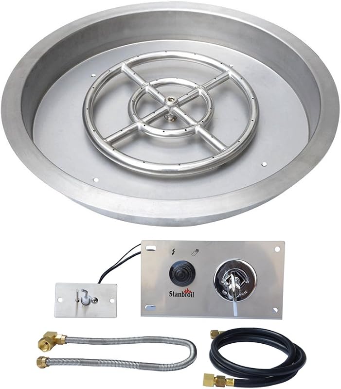 Stanbroil 25-Inch Round Natural Gas Drop-In Fire Pit Kit with Spark Ig