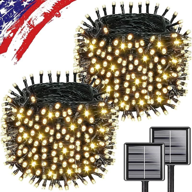 Upgrade 2-Pack 180ft 500 LED Solar String Lights Outdoor Waterproof wi