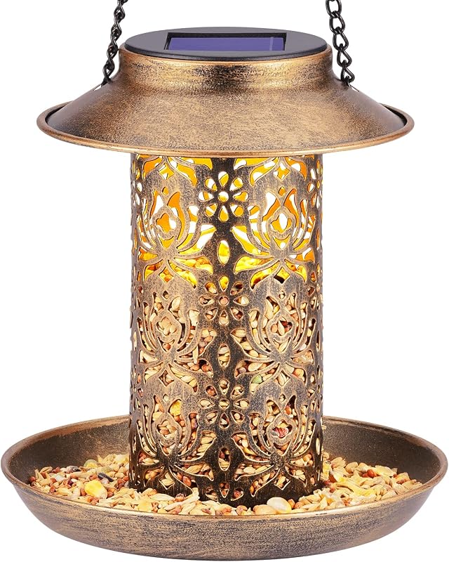 SWEETFULL Solar Bird Feeder for Outdoors Hanging, Metal Wild Bird Feed