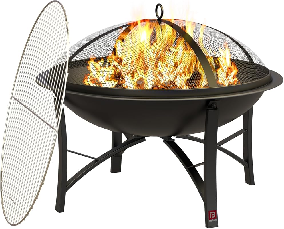 Fire Beauty Wood Burning Fire Pit with BBQ Grill, Cooking Grate, Spark