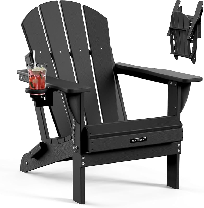 MUCHENGHY Folding HDPE Adirondack Chair Weather Resistant Outdoor Pati