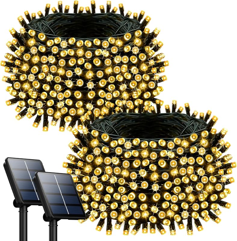 Selarlyt 2-Pack 72ft 200 LED Solar String Lights Outdoor Waterproof wi
