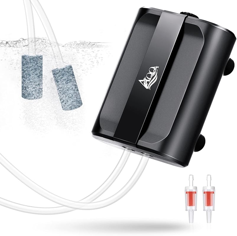AQQA Quiet 3.5W Dual Outlet Aquarium Air Pump for 160 Gallon Tanks, Ad