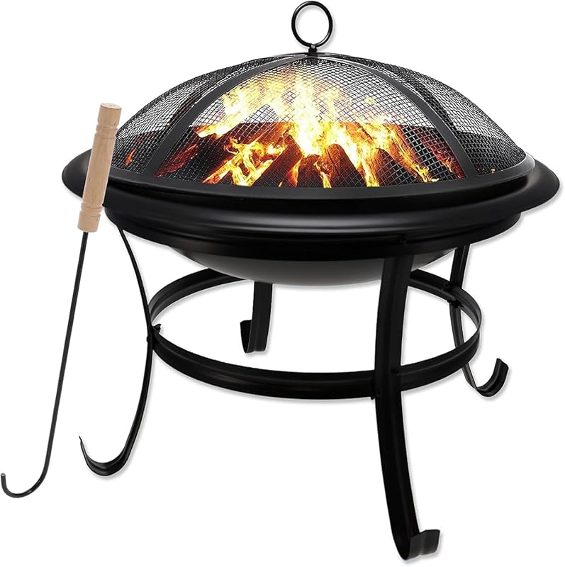 Gas One 22 Inch Outdoor Wood Burning Fire Pit with Mesh Lid and Fire P