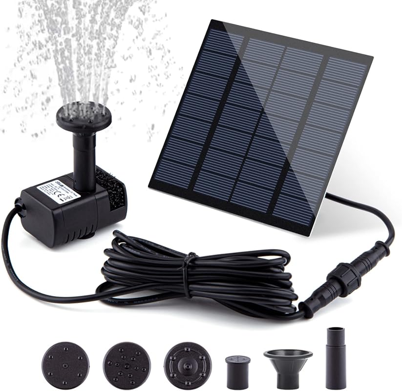 Solar Fountain Kit with 1.8W Pump, 9.84FT Cable & 4 Nozzles for Bird B