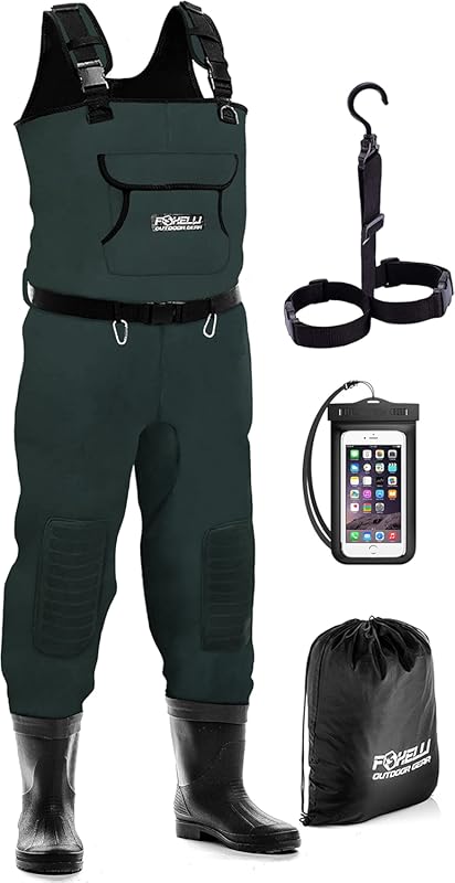 Foxelli Waterproof 4mm Neoprene Bootfoot Chest Waders for Men & Women,